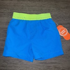 Infant  Toddler Boys Blue  Neon Green Swim Trunks Board Shorts 12 Months New