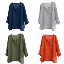 Men Summer Loose Shirt Long Sleeve T-Shirt Cotton Linen Simple Blouse Tops Tees