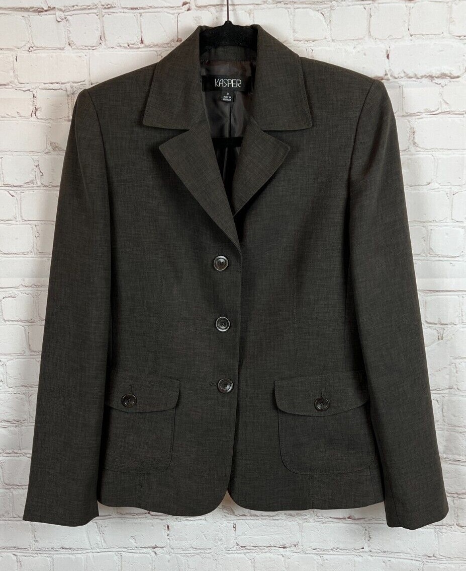 KASPER brown button down collared pockets classic… - image 1