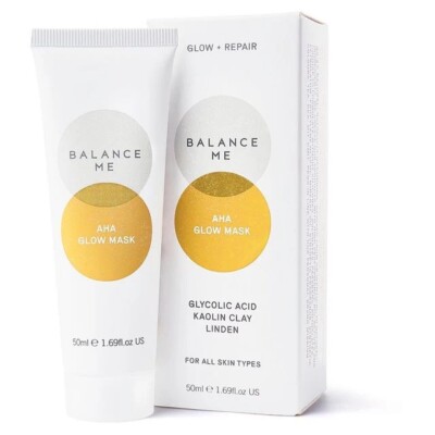 Balance Me AHA Glow Repair Mask Full Size Glycolic Acid Kaolin Clay Linden 50ml