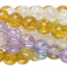 Bead Mix, Multicolor Crackle Glass 9-10mm Round w/ 0.8-1.2mm Hole 10 Stds 480  