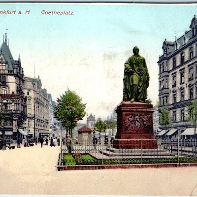 c1900s Frankfurt, Germany Goetheplatz Statue Square Downtown Quality Color A339