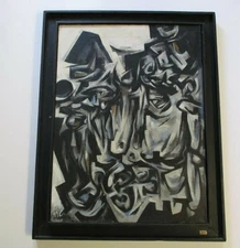 MILTON COHEN PAINTING AMERICAN MID CENTURY ABSTRACT CUBIST CUBISM PORTRAIT MOD