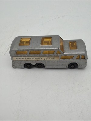Vintage Matchbox Lesney 1968 Coach No 66 Greyhound Bus Silver with Amber Glass