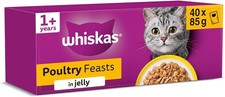 WHISKAS Adult Wet Cat Food in Jelly 40x85g Poultry Feasts 8.49 per kilo