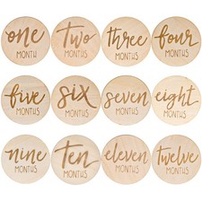Monthly Milestone Marker Discs Wooden Baby Cards Photo Prop Double Sided 6 PCS