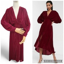 Asos Boho Chic Whymsicore Midi Dress Size 0-Rich Burgundy Dolman Sleeves