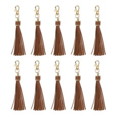 10pcs PU Leather Tassels 6" Keychain Tassel with Lobster Swivel Dark Coffee