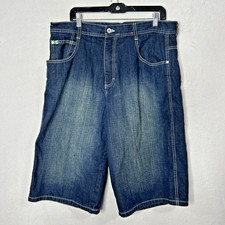 Y2K Vintage Southpole Green Tab Baggy Wide Leg Jorts Mens Size 36 Blue Denim
