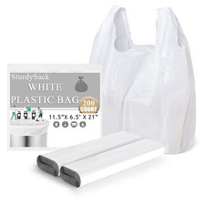 White Plastic Shopping Bags with Handles for Small Business Grocery 200Pack