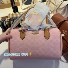 NWT Coach Rowan Satchel Bag Signature Canvas With Charms Gold/Powder Pink CEA18