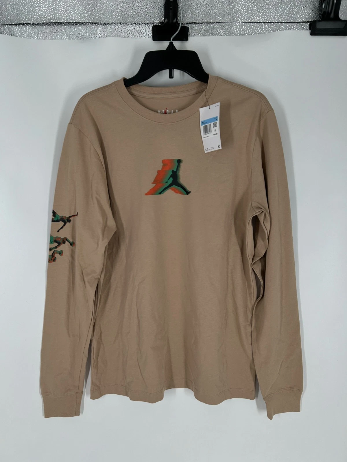 Air Jordan T Shirt Men Medium Khaki Long Sleeve Jumpman Graphic Cotton Crew Neck
