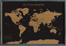 Splosh Travel Map - XL Desk World Map Pin Board in Black, Wooden Frame. World 