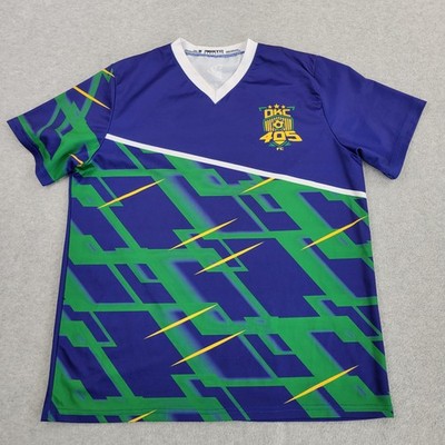 OKC 405 FC Resto Athletic Shirt Mens Medium Blue V-Neck Abstract Soccer Jersey
