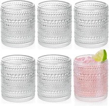 Hobnail Drinking Glasses Set of 6 (13 Oz), Vintage Glasses Drinking Set Cocktail