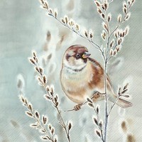 Ihr Winter Melody Cocktail-Servietten Papier-Servietten Vogel 25X25 Cm Blau/GrüN