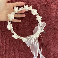 White Daisy Flower Girl Wreath Headpiece With Bow David  s Bridal