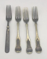 Vintage 8" Dinner Forks, Hall & Elton & Misc, Silver-Plated Silverware, Lot of 4