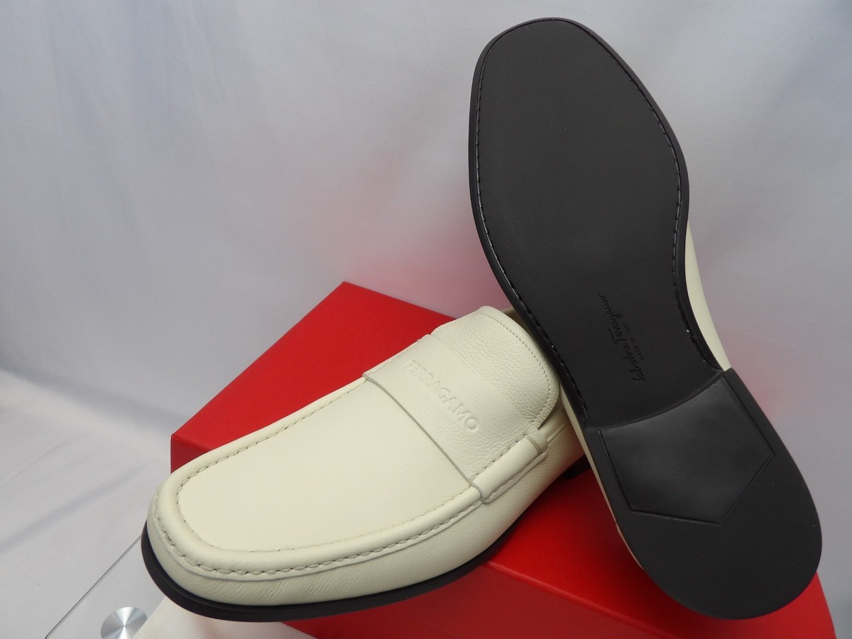 NIB FERRAGAMO DUPONT OFF WHITE LEATHER LOGO PENNY LOAFERS  display picture 2