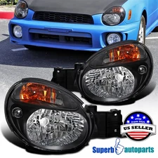 Fits 2002-2003 Subaru Impreza WRX Headlights Black Head Lamps Pair Left+Right