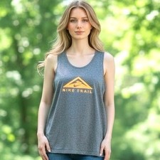 Nike Trail Dri-FIT Running Tank Top Womens XXL Heather Grey Graphic