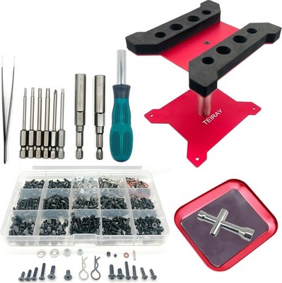 RC Car Repair Work Stand Repair Tool Set 360 Degree Rotation and 600 PCS RC Scre
