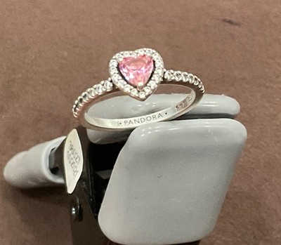 Pandora Elevated Pink Heart Ring, sterling (925) silver with pink stone and pave