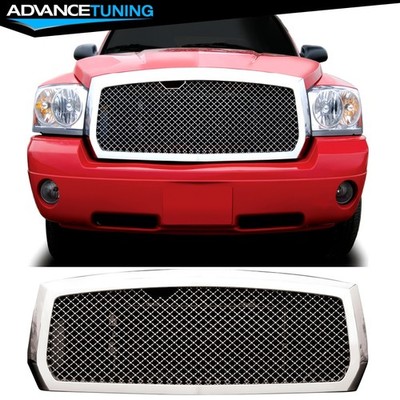 Fits 05-07 Dodge Dakota Bently Mesh Style Chrome Front Bumper Upper Grille - ABS