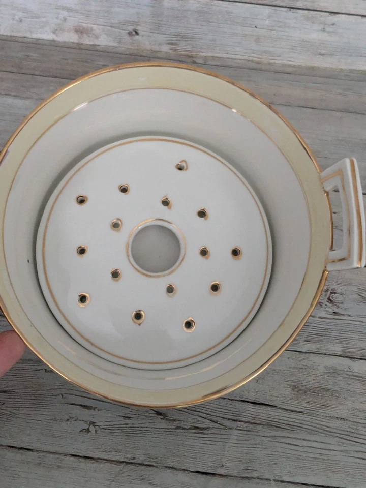 Plato de mantequilla de porcelana vintage con par de insertos Nippon pintado a mano pájaro rosa Foto 4 de 4