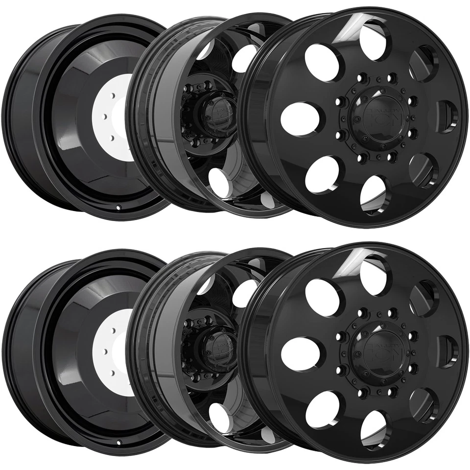 Set of 6-20" Inch Ion 167 Dually 8x6.5" Gloss Black Wheels Rims