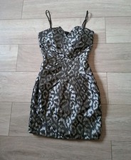 Boohoo Grey Abstract Animal Print Strappy Satin Short Dress Party Evening UK8