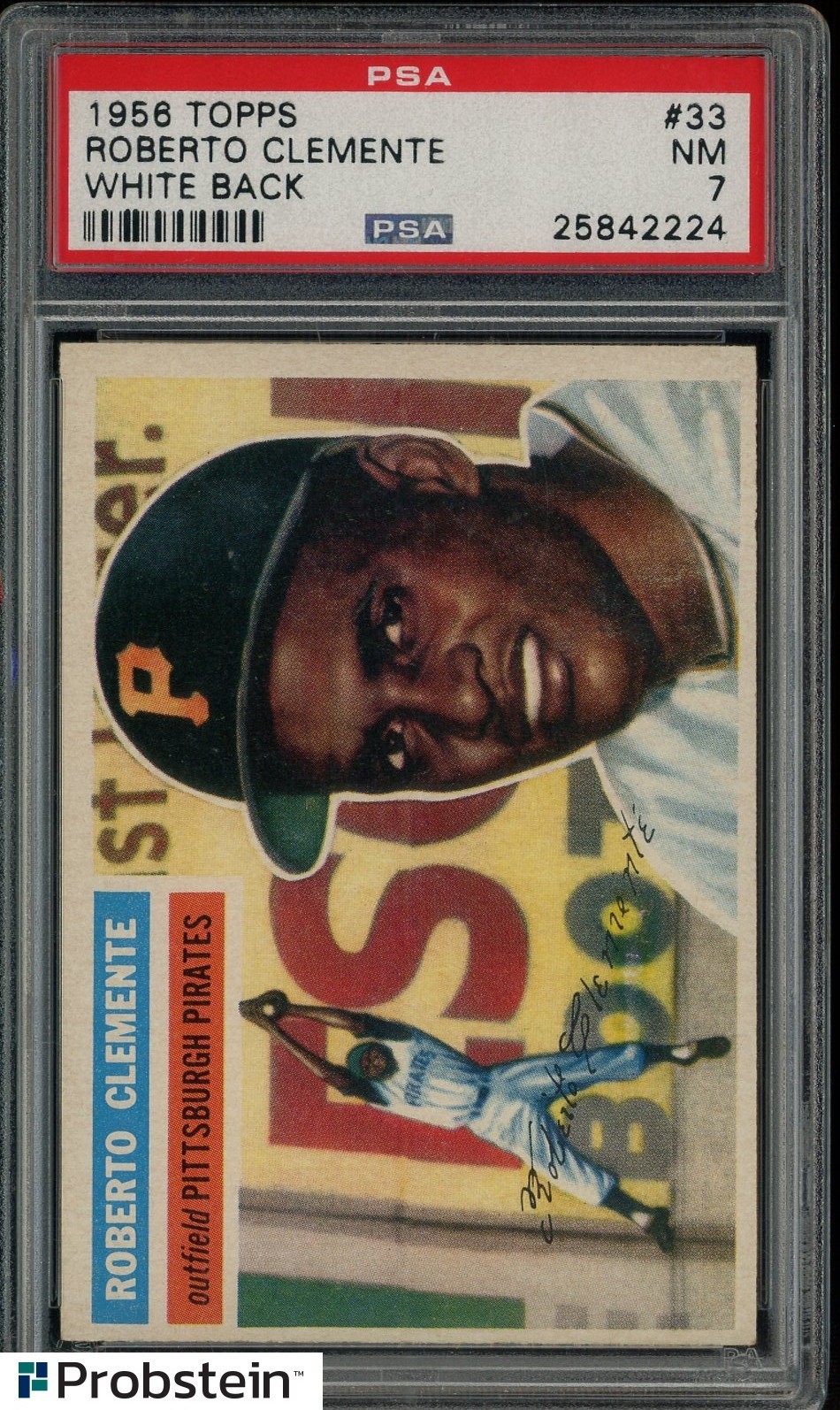 1956 Topps #33 Bob Roberto Clemente Pittsburgh Pirates HOF White Back PSA 7 NM view 3