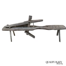 Antique Primitive Wooden Carpenters Shaving Shave Horse Long Work Bench Clamp