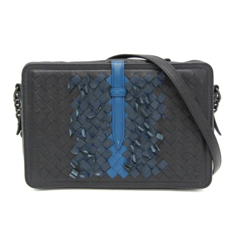 Bottega Veneta Belt Flap Camera Intrecciato Nappa Navy Leather Handbag