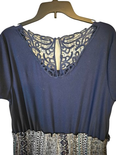 Ladies One Piece Jumpsuit Dk Blue and Brown With Floral Stripes By Just Be XL - Picture 3 of 4