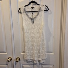 New See Through Knit Crochet Dress White Rhinestones Rhinestone Beads Large Sexy