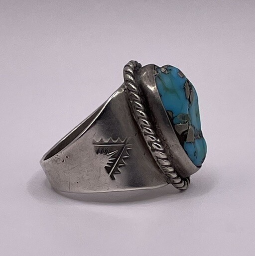 Stamped BL Native American Sterling Silver Turquoise Ring Size