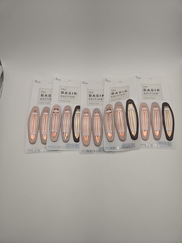 Lot 5 Scunci The Basik Edition Matte Enamel Snap Clips Assorted Colors, 3-Pieces
