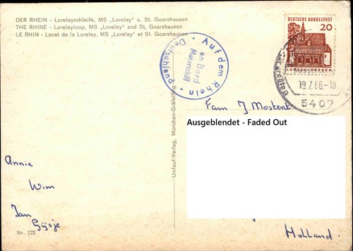 Schiffe Rhein Loreley 1966 mit Schiffs-/Bordpoststempel Motorschiff DEUTSCHLAND - Picture 2 of 2