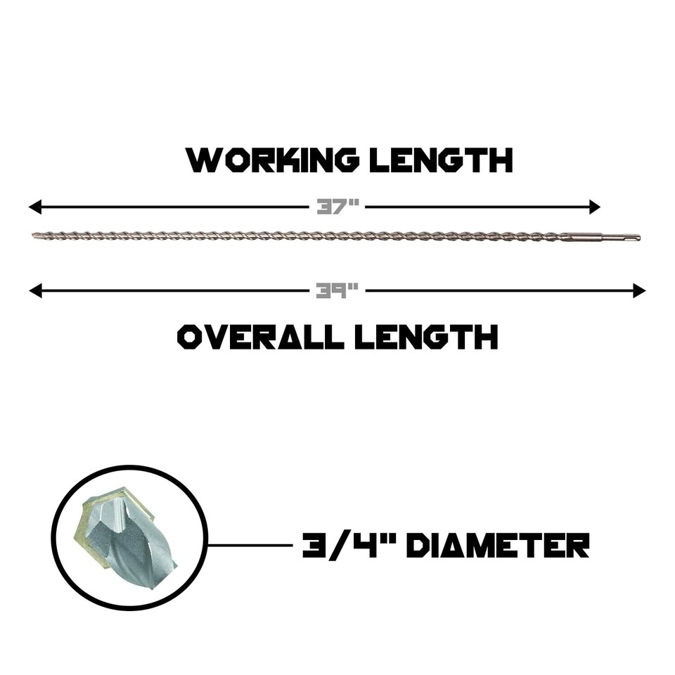 SDS Plus 3/4 Inch x 39 Inch Masonry Drill Bit for Rotary Hammers