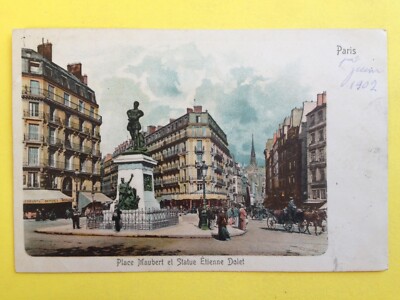 Old postcard PARIS written in 1902 Place Maubert Transport Circulation HITCH CARRIAGE