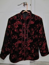 New never worn womens Chinese Asian red  black chenille  satin jacket - size L