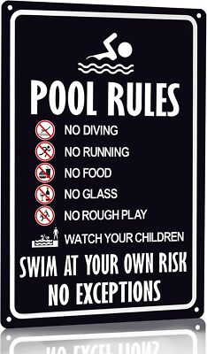 Pool Rules Sign Warning Swim At Your Own Risk Vintage Tin Sign for Swimming Pool