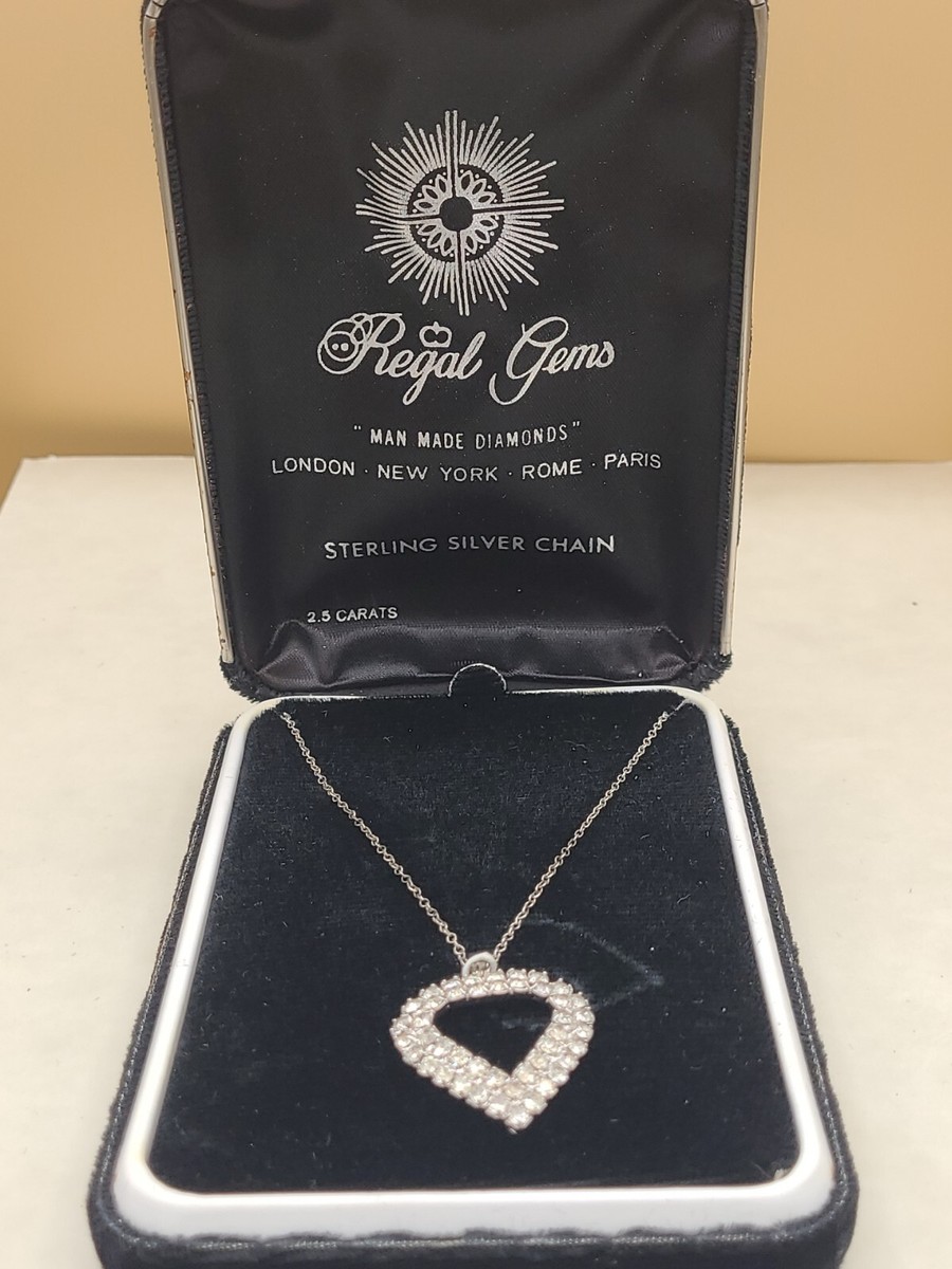 ★VINTAGE HOLLYWOOD★ Gemstone Heart Necklace_VH2435NE006M Vintage Regal Gems Heart Pendant with Sterling Chain - 2.25