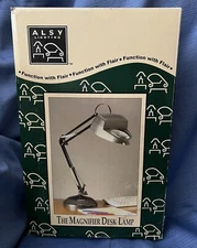 Alsy Swing Arm Magnifier Desk Lamp Home Office Desk 33" Black 60 Watt NIB
