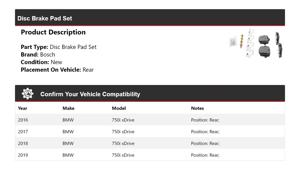 Pastilhas de freio semi-metálicas com traseira HDW 2017 para 2016-2019 BMW 750i xDrive Bosch - Imagem 2 de 4