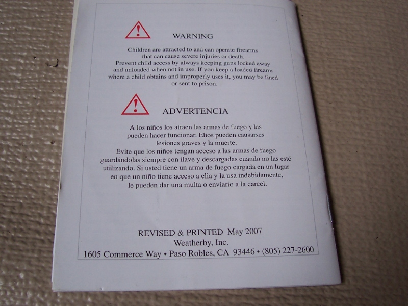 WEATHERBY VANGUARD RIFLE OWNERS OPERATING MANUAL eBay