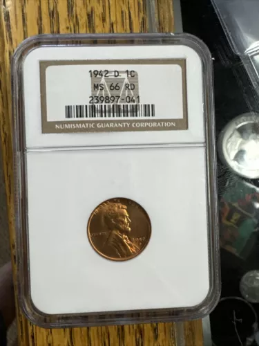 1942 D Lincoln Cent MS 66 RD Ngc
