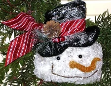 7 " FROSTY SNOWMAN Crinkle Glitter HEAD use as Ornament / in Wreath Garl cl