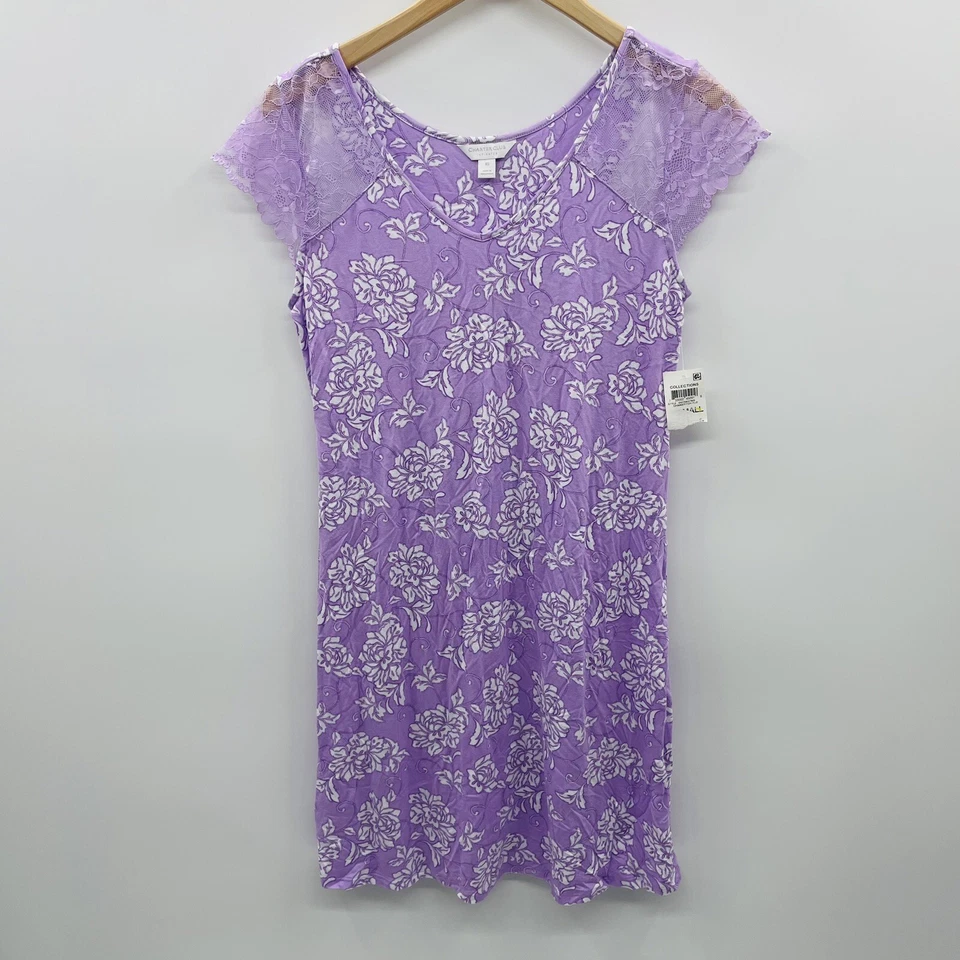 Vestido de noche Charter Club para mujer talla XS manga de encaje quimise en púrpura floral Foto 2 de 4